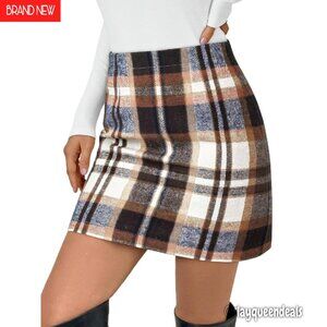 High Waist Plaid Mini Skirt Corduroy Sweater Dress Fall Winter